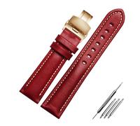 Generico Run Ken Nero Rosso Verde Cinturino In Vera Pelle Colore For Orologio Con Chiusura A Farfalla For Da 18 Mm 20 21 22(Red gold buckle,21mm)