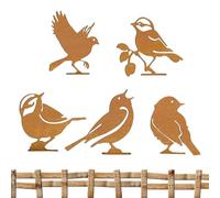 Genérico Rust Bird Metal Art Garden Stakes - Bird Garden Decor - Vintage Iron 5 Piece Signs For Flower Pot Planter Fence Branch Outdoor Yard Landscape Lawn Patio Birthday Party