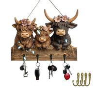 Generico Rustic Highland Cow Wooden Ornament, 2d Key Holder Wall Mount With 4 Hooks, Highland Cow Wall Hanging Key Hook Board For Entryway Or Kitchen (1Pcs)