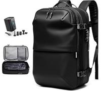 Genérico Ryanair - Zaino da viaggio per cabina aereo, 55 x 40 x 20, 50 l, a compressione sottovuoto, con pompa integrata, zaino sottovuoto con USB, impermeabile, valigia cabina, Nero , Diseño al