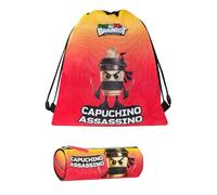 Generico Sacca Brainrot Cappuccino Assassino Tempo libero Prestige & Deluxe + Astuccio tombolino + portachiave Brainrot + card