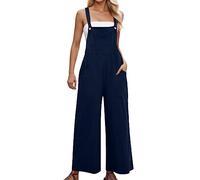 Generico Salopette Elegante Donna, Tuta Jumpsuit Donna Elegante Estiva Gamba Larga Allentata Jumpsuit Casual Senza Maniche Spalline Larghe Pantaloni Tinta Unita con Tasche da Spiaggia