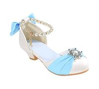 Generico Sandali antiscivolo punta chiusa per ragazze principessa sposa ballo fine anno scarpe bambina eleganti (Blue, 30 Little Child)