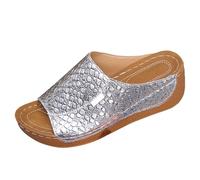 Generico Sandali Bambina Sandali con plateau slip-on da donna, punta, scarpe casual comode per la stagione primavera estate autunno (Silver, 42)