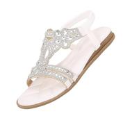 Generico Sandali Bassi Donna Comoda Sandali Comodi Donna con Glitter da,Eleganti Scarpe Basse Estive,Scarpe Estive per Ragazze,Comode Suole Morbide,Comfort (White,43)