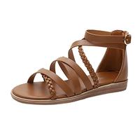 Generico Sandali Bassi Donna Comoda Scarpe Aperte Donna Sandali da con Cerniera Posteriore Boema Intrecciata di Grandi dimensioni con Zeppa Scarpe da Eleganti (Brown,39)