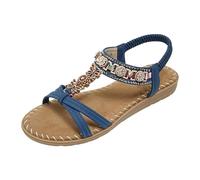 Generico Sandali Bassi Donna Comodi Sandalo Donna Comodo Sandali Estivi da con Cinturino A T E Cinturino Elastico Sul Retro,con Perline Bassi Estivi Spiaggia (Navy,39)