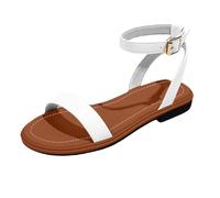 Generico Sandali Bassi Donna Eleganti Sandali Donna Comodi Estivi da,Grandi Dimensioni,Piatti,con Fibbia,con Un Cinturino,Casual da Neri Scarpe (White,37)