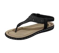 Generico Sandali Bassi Donna Estivi Comoda Estive Eleganti Sandali per Scarpe Traspiranti con Fondo Morbido Piatto E Punta Casual con Fascia Elastica da Donna Comodi Estivi (Black,38)