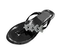 Generico Sandali Bassi Donna Estivi Comodi Estive Comode Scarpe da Donna alla Nodo Fiocco Lucido Un Piede Indossa Sandali Piatti E Pantofole Pelle Scarpe Estive (Black,38)