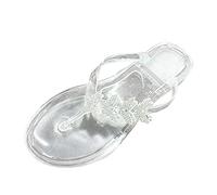 Generico Sandali Bassi Donna Estivi Comodi Estive Comode Scarpe da Donna alla Nodo Fiocco Lucido Un Piede Indossa Sandali Piatti E Pantofole Pelle Scarpe Estive (Clear,42)