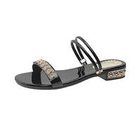 Generico Sandali Bassi Donna Estivi Eleganti Sandalo Comodo Sandali da Spiaggia da Donna Pantofole Casual Scarpe Piatte Retrò con Tacco Basso (dark Gray,42)