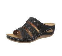 Generico Sandali Bassi Donna Estivi Pantofole Donna Moda per Passeggiate all'Aperto Tempo Libero Eventi con Tacco a Zeppa Comode Infilare (Black, 38)