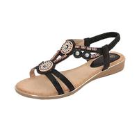 Generico Sandali Bassi Donna Estivi Sandali Barefoot Donna Women'S Sandals Summer New Comfortable Fashion Retro Ethnic Style Light Beach Vacation Leisure Flat Sandals Sportivi (Black,40)