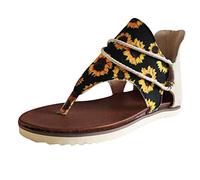 Generico Sandali Bassi Eleganti Comoda Scarpe Aperte Donna Flip Shoes Sandals Flat Printed Casual Plus Size Women'S Zipper Flops Back Women'S Sandals Sandali con Plateau Donna Scarpe (Yellow,36)