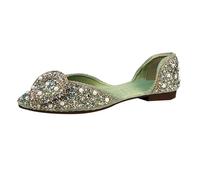 Generico Sandali Bassi Eleganti Comoda Scarpe Comode Donna Scarpe Singole A Punta con Perle da Donna,Versione Coreana Della Primaverile E Autunnale,con Suola Sandali Tacco Basso (Green,39)