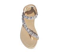 Generico Sandali Bassi Eleganti Comodi Donna Estive Comode Sandali Piatti da Donna Casual con Strass Glitter con Tacco Open Toe Gioiello Bassi Ortopedici (Gold,38)