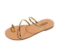 Generico Sandali Bassi Eleganti Comodi Sandali Comodi Donna Pantofole da Donna Fashion Summer Tinta Unita Nuovo Modello Set Toe Comfort Flat Bottom Ciabatte Zeppa Estive (Gold,39)