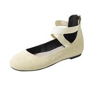 Generico Sandali Bassi Eleganti Comodi Scarpe Comode Donna Per Le Donne Ladies Strap Elastic Singles Shoes Fashion Causale Scarpe Piatto Sandali da Donna Chiusi dietro (Beige,37)