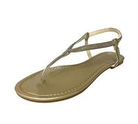 Generico Sandali Bassi Eleganti Comodi Scarpe Donna Estive per Libero Stile Strass da Donna Estate Antiscivolo Elastico Piatto Spiaggia Open Toe Sandali con Tacco Scarpe (Gold,38)