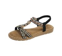 Generico Sandali Bassi Eleganti Pianta Larga Donna Comodi Sandali Estivi da Donna con Cinturino A T E Cinturino Elastico Sul Retro,con Perline Argento Scarpe Estive Eleganti (Black,40)