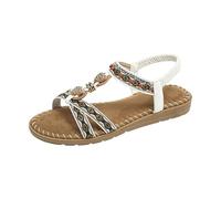 Generico Sandali Bassi Eleganti Pianta Larga Donna Comodi Sandali Estivi da Donna con Cinturino A T E Cinturino Elastico Sul Retro,con Perline Argento Scarpe Estive Eleganti (White,35)