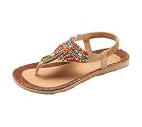 Generico Sandali Bassi Eleganti Pianta Larga Estivi Donna String Bead Casual Ladies Sandals Scarpe Donne Spiaggia Sandali da Donna Bassi Estivi Plateau (Khaki,38)