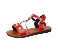 Generico Sandali Bassi Eleganti Sandali Donna Estive Comode Piatti In Gomma con Punta Decorata In Perle,da Donna,Estivi,Alla,Estive Eleganti Ragazza 38 (Red,39)