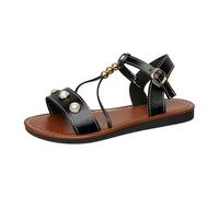 Generico Sandali Bassi Eleganti Sandali Donna Estive Comode Piatti In Gomma con Punta Decorata In Perle,da Donna,Estivi,Alla,Estive Eleganti Ragazza 38 (Black,36)