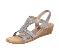 Generico Sandali Bianchi Donna Ortopediche Zeppe Estive Ladies Sandals New Summer Style Comfortable And Fashionable Heart Shaped Retro Ethnic Style Light Vacation Elastic Heel Sandali Donna (Grey,37)