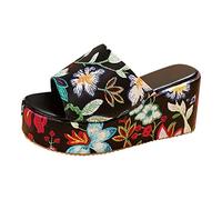 Generico Sandali Bianchi Donna Plateau Sandali con Zeppa Primavera Estate Donna Piattaforma Suola Spessa Tacco A Zeppa Tacco Stampa Floreale On Punta Comodo Cuoio (Black,42)