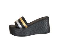 Generico Sandali Bianchi Donna Plateau Sandali Estive Zeppa da Donna con Una Parola E Fondo Spesso,alla,Estivi,Nuovi,in Denim,con Quadrata,Pantofole Tacco (Black,39)