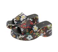 Generico Sandali Bianchi Donna Plateau Sandali Zeppa Estive Pantofole da Sandalo Stampate con Quadrata A Una Linea con Tacco Inclinato Suola Spessa da Donna Plateau (Black,42)