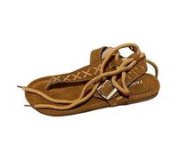 Generico Sandali bohémien con anello per le dita dei piedi, scarpe basse estive da spiaggia con punta aperta. (Brown, 38)