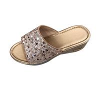 Generico Sandali Comodi Donna Ortopediche Sandali Zeppa con Zeppa E Ciabatte da Donna,Estate,Nuove Paillettes,Europa E Stati Uniti,da Indossare All'Aperto,con Tacco per (Gold,38)