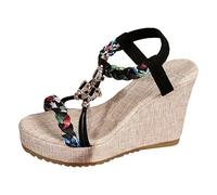 Generico Sandali Comodi Donna Ortopediche Sandali Zeppa Oversize da Donna In Stile Retrò,Bicolore,con Punta E Cinturino Elastico. Estive Comode Scarpe Spiaggia (Black,43)