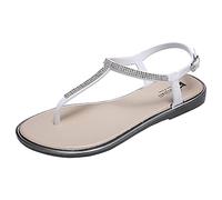 Generico Sandali Comodi E Resistenti Donna Infradito A Fondo Piatto Con Fibbia Clip In Punta Di Strass Stile Bohémien Estivo Da Estivi Per Sandalo Basso Scarpe Estive Comode Eleganti Sandaletti Bianco