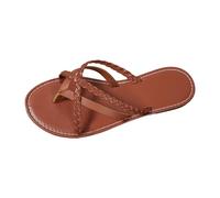 Generico Sandali Comodi E Resistenti Donna Infradito Da Spiaggia Pantofole Casual Con Punta A Clip Vuote Scarpe Basse Estive Sandalo Basso Ciabatte Estiva Cuoio Laccio Dietro Estivo Pelle Per Marrone