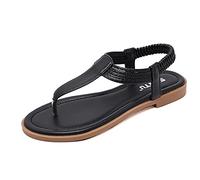 Generico Sandali Comodi E Resistenti Donna Infradito Di Elastic Casual Sandals Toe Flip Flop Women S Round Mare Cuoio Pantofole Estive Ortopediche Spiaggia Ciabattine Scarpe Comode Incrociati Nero 40