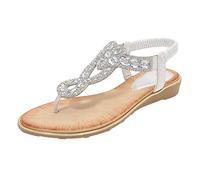 Generico Sandali Comodi E Resistenti Donna Infradito Estivi Da Con Strass Slope Heel Hollow Tinta Unita Fondo Piatto Punta Di Grandi Dimensioni Eleganti Elegante Ciabatte Estive Pelle Cuoio