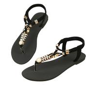 Generico Sandali Comodi E Resistenti Donna Infradito Piatti Abbinati Stile Fata Estivi Da Donna Con Clip A Spina Di Pesce Scarpe Piatte Estive Eleganti Cinturino Caviglia Ciabatte Alluce Nero 36
