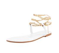 Generico Sandali Comodi E Resistenti Donna Infradito Summer Strap Catena Buckle Flat Women S Shoes Solid Ladies Sandals Da Trekking Sandaletti Estivi Eleganti Barefoot Cuoio Bassi Mare Ciabatte Bianco