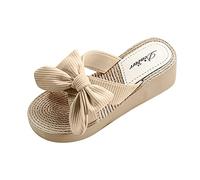 Generico Sandali con Plateau Donna Bianchi Eleganti E Spring Beach Bow Sandals Fashion Casual Summer Slippers Women's Slippers Sandali con Tacco Eleganti Sandalo Sportivo Donna (Beige,38)