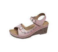 Generico Sandali con Plateau Donna Comoda Scarpe da Estive Sandali Estivi da Donna New Roman con Punta,Tacco A Spillo,Fibbia Laterale,Cinturino Una Parola E Punta Dorati (Pink,38)