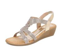 Generico Sandali con Plateau Donna Eleganti Comodi Ladies Sandals New Summer Style Comfortable And Fashionable Heart Shaped Flowers Retro Ethnic Style Light Beach Sandali Donna con Tacco E (Gold,40)