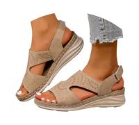 Generico Sandali con Plateau Donna Zeppa Estive Neri Comodi Sandali da Donna con Fondo Spesso E Rotonda,Una Parola,da Indossare All'Esterno,Estivi Tacco (Khaki,37)