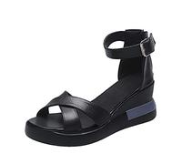 Generico Sandali con Plateau Donna Zeppe Estive Comoda Flatform Sandals Toe Bottom Shoes Solid Women Cunei Spessi Cunei Delle Donne Sandali con Tacco Eleganti Sandalo Largo (Black,40)
