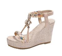 Generico Sandali con Plateau Donna Zeppe Estive Eleganti Sandali Oversize da Donna In Stile Retrò,Bicolore,con Punta E Cinturino Elastico. Bassi Estivi Scarpe Comode (Beige,41)
