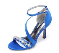 Generico Sandali con Tacco Alto Donna,2025 Frau Pumps Stiletto Knöchelriemen Elegante Sandalen Satin Peep Toe Pumps mit Band Hochzeitsfeier Abschlussballschuhe,Royal Blue,40 EU