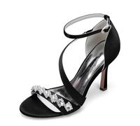 Generico Sandali con Tacco Alto Donna,2025 Frau Pumps Stiletto Knöchelriemen Elegante Sandalen Satin Peep Toe Pumps mit Band Hochzeitsfeier Abschlussballschuhe,Nero,42 EU